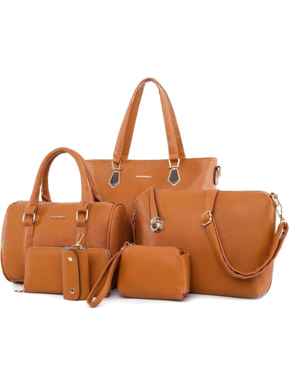 Stylish Synthetic Leather Tote & Crossbody Bag Set for Women - 6pcs Handbag